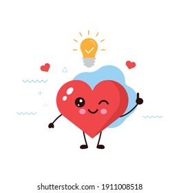 Cute happy smiling shopping heart got The Idea with Bulb.card or poster design.