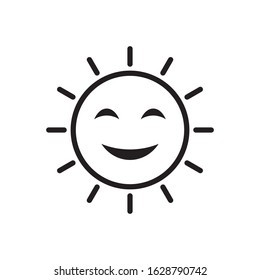 Cute Happy Smiling Sun Icon, Sunshine Icon In Line Vector, Sun Character Isolated Icon, Sun Summer Weather Symbol