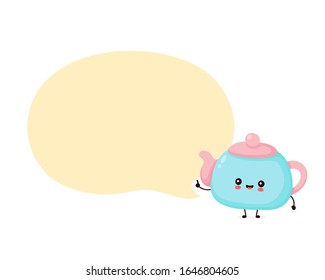 Cute happy smiling teapot. Vector flat cartoon character illustration icon design.Isolated on white background. Teapot,tea menu concept