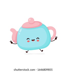 Cute happy smiling teapot. Vector flat cartoon character illustration icon design.Isolated on white background. Teapot,tea menu concept