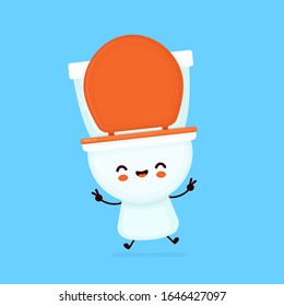 Cute happy smiling toilet bowl. Vector flat cartoon character illustration icon design. WC, toilet bowl concept