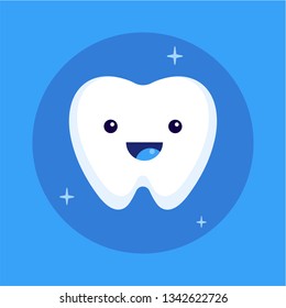 Cute happy smiling tooth icon, flat vector illustration.