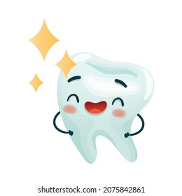 Cute happy smiling tooth. Oral care, mouth hygiene, teeth restoration concept cartoon vector illustration