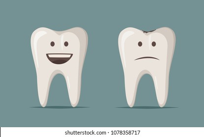 Cute happy smiling tooth. Vector cartoon illustration. Funny characters