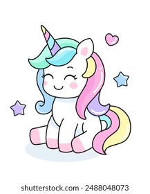Cute happy smiling unicorn vector illustration