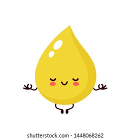 Cute happy smiling urine drop meditate character. Vector modern trendy flat style cartoon illustration icon design. Isolated on white background. Urine drop character concept