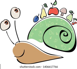 Cute and happy snail gratified with harvesting organic fruits, Vector illustration
Grouped objects and separate layers. EPS 10 file
Vector illustration suitable for emoticon, greetings ect.