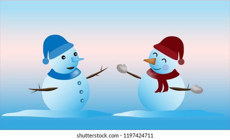 Cute happy Snowman in the winter season coming, happy new year and merry Christmas snow theme background