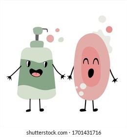 Cute happy soap with foam bubble. Vector flat cartoon character illustration icon design. Isolated on white background. Soap bubble concept