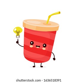 Cute happy soda water cup. Vector flat cartoon character illustration icon design.Isolated on white background. Soda water,fast food menu concept