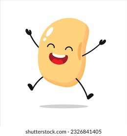 Cute happy soybean character. Funny jump soybean cartoon emoticon in flat style. vegetable emoji vector illustration