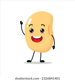 Cute happy soybean character. Smiling and greet soybean cartoon emoticon in flat style. vegetable emoji vector illustration