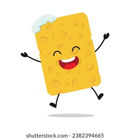 Cute happy sponge character. Funny victory jump celebration wash cartoon emoticon in flat style. closet vector illustration