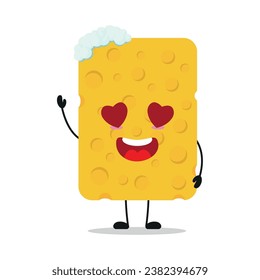 Cute happy sponge character. Funny fall in love wash cartoon emoticon in flat style. closet vector illustration