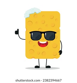  Cute happy sponge character wear sunglasses. Funny wash greet friend cartoon emoticon in flat style. closet vector illustration