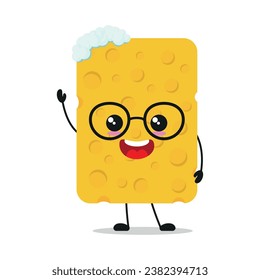 Cute happy sponge character wear eyeglasses. Smiling and greet wash cartoon emoticon in flat style. closet vector illustration