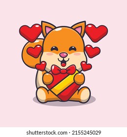 cute happy squirrel cartoon character in valentines day