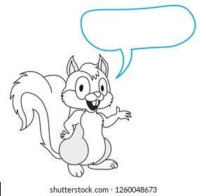 Cute happy squirrel mascot cartoon presenting about your business contents or anything else empty blank speech bubble place your product image or write contents