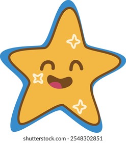 Cute happy star sticker vector illustration.