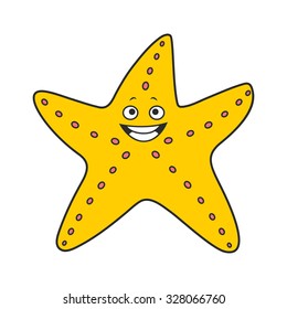 Cute happy starfish cartoon character, marine theme