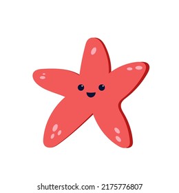 Cute happy starfish in kawaii style flat vector illustration