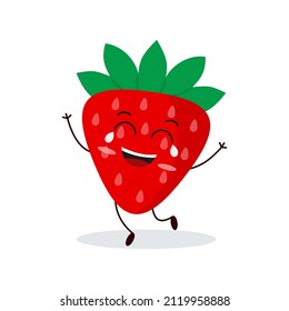 Cute happy strawberry character. Funny fruit emoticon in flat style. eps 10