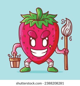 Cute feliz fruto de fresa que se traza la imagen de la caricatura vectorial del personaje de la mascota del suelo. Dibujo de dibujos animados de Strawberry Vector.
