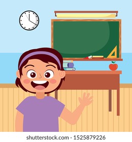 cute happy student smiling waving hand at school .vector illustration