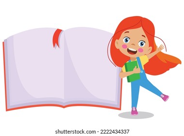 cute happy students reading books