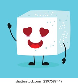 Un bonito y feliz personaje de azúcar. Graciosa caída en el ingrediente de amor emoticono de caricatura en estilo plano. ilustración vectorial de closet