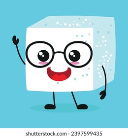 Cute happy sugar character wear eyeglasses. Smiling and greet ingredient cartoon emoticon in flat style. closet vector illustration