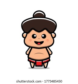 Cute Happy Sumo Vector Icon Illustration. Isolated on white background. Cartoon Style Suitable for Sticker, Web Landing Page, Banner, Flyer, Mascots, poster.