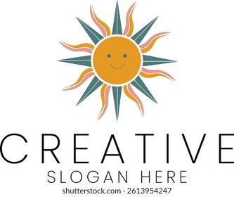 Cute happy sun logo design perfect for branding summer themes. Vector illustration. template graphic