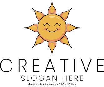 Cute happy sun logo design perfect for summer branding and children's products Sunshine Smiling