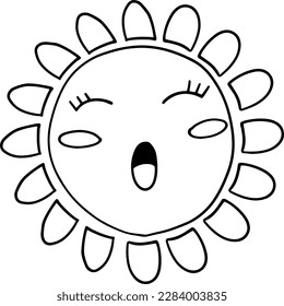 Cute happy sun with smiling face cartoon emotion expression outline icon. Vector illustration