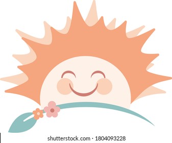 Ilustración de vectores de sol feliz con flores