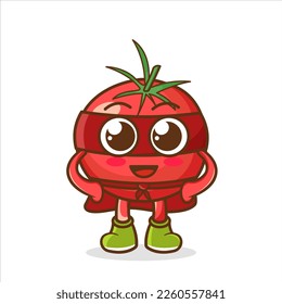 Tómate super feliz, Verduras superheroicas con un disfraz de superhéroes, máscara y capa. Ilustración conceptual de vectores en un estilo plano para una alimentación saludable y un estilo de vida.