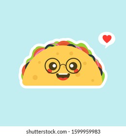 Cute happy taco character. Isolated on color background. Vector cartoon character illustration design,simple flat style. Good day starts with taco card. Breakfast,mexican food concept