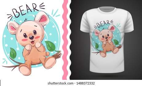 Cute happy teddy - idea for print t-shirt. Hand draw