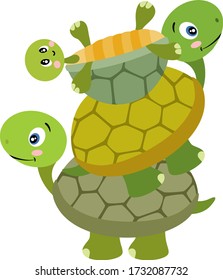 Cute happy three turtles stacked
