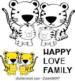 cute happy tiger family cartoon. to color illustration vector