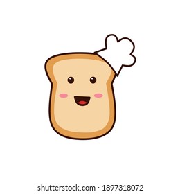 Cute happy toast mascot character wearing chef hat. Flat vector illustration