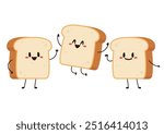 Cute happy toast. Vector cartoon character illustration icon design. Isolated on white background. Bread character design.