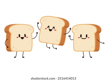 Cute happy toast. Vector cartoon character illustration icon design. Isolated on white background. Bread character design.