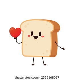 Cute happy toast. Vector cartoon character illustration icon design. Isolated on white background. Bread character design.