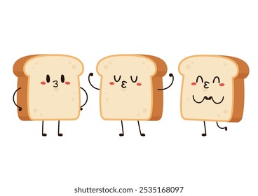 Cute happy toast. Vector cartoon character illustration icon design. Isolated on white background. Bread character design.