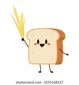 Cute happy toast. Vector cartoon character illustration icon design. Isolated on white background. Bread character design.