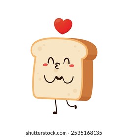 Cute happy toast. Vector cartoon character illustration icon design. Isolated on white background. Bread character design.