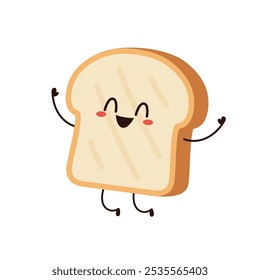 Cute happy toast. Vector cartoon character illustration icon design. Isolated on white background. Bread character design.