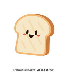 Cute happy toast. Vector cartoon character illustration icon design. Isolated on white background. Bread character design.